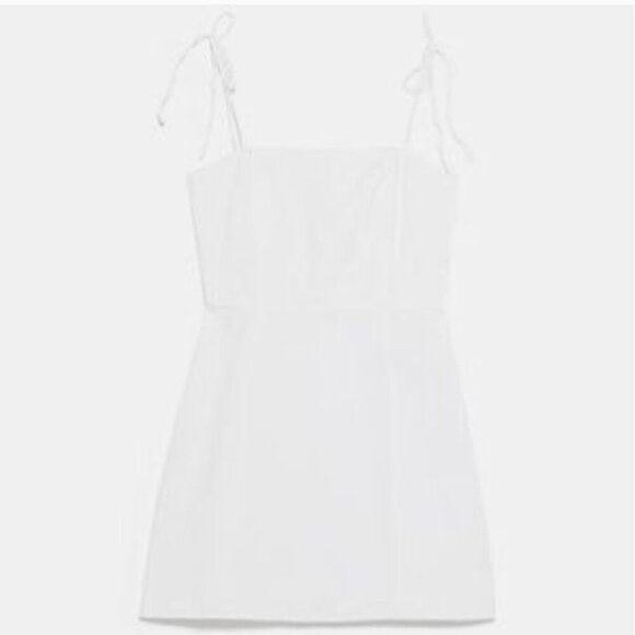 ZARA White denim dress with shoulder tie Size S NEW WITH TAG! ZARA White denim dress with shoulder tie Size S NEW WITH TAG!